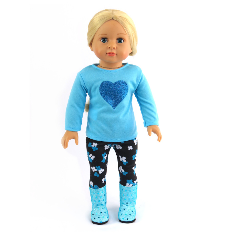 18 inch doll clothes blue glitter heart pants outfit fits American Girl dolls by American Fashion World doll clothes
