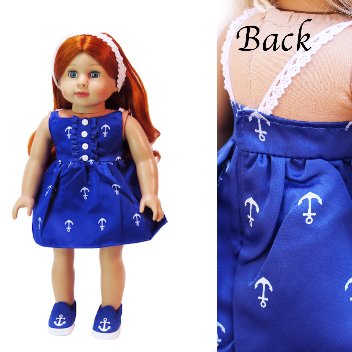 American Fashion World 18" doll royal blue anchor dress fits American Girl Dolls