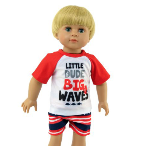 18" boy doll clothes big waves rash guard and swim trunks
