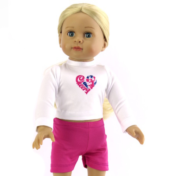 cheer practice outfit with top and shorts for 18 inch dolls