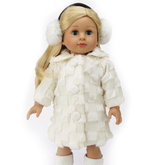 Ivory checkered fur coat for 18 inch dolls