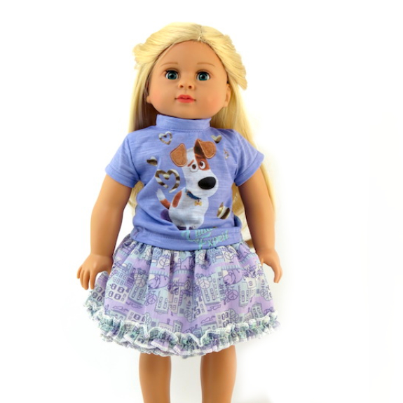 American Fashion World Doll clothes. 18" doll clothes Purple Pets Inspired Skirt Outfit. Fits American Girl doll outfits