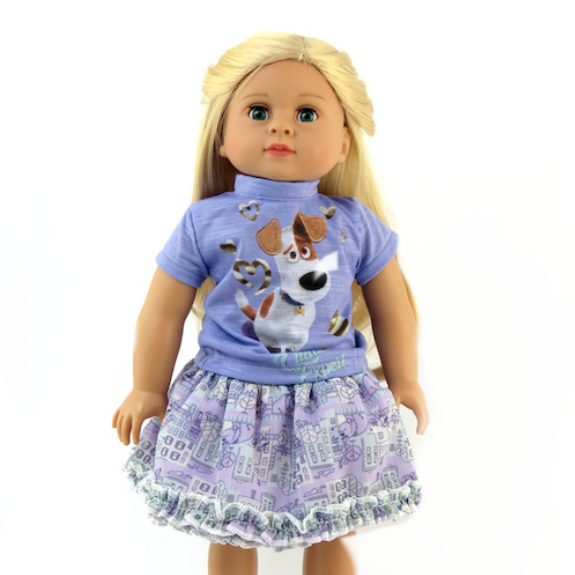 purple pets tee and skirt for 18 inch dolls.