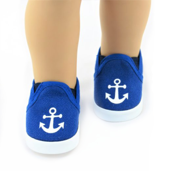 Royal blue anchor shoes for 18" dolls