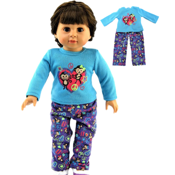 18" doll silly monkey pajamas
