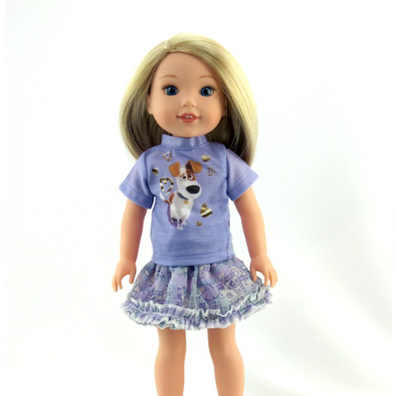 WellieWishers purple pets tee and skirt outfit clothes American Fashion World doll clothes