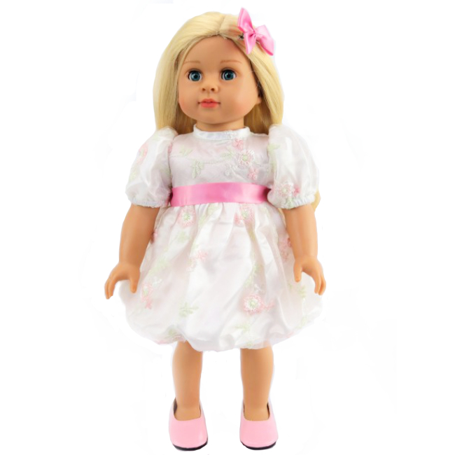 American Fashion World doll clothes 18 inch doll white embroidered dress with pink ribbon fits American Girl dolls