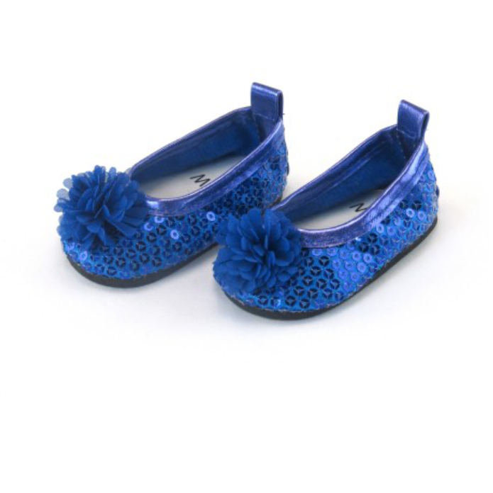 18" doll blue sequin flower flats shoes by American Fashion World doll clothes
