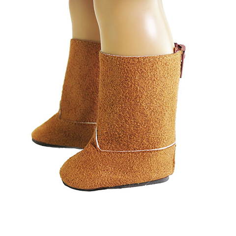 brown faux suede 18 inch doll boots by American Fashion World. Fits 18 inch dolls like American Girl.