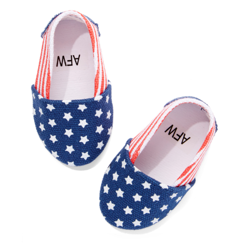 American Flag red white blue doll shoes for 18 inch dolls