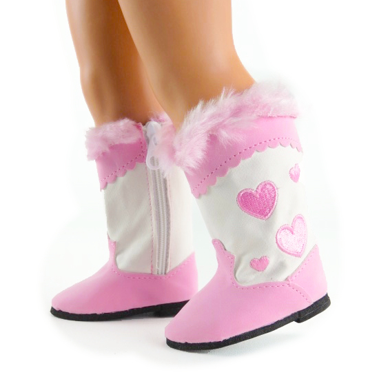 PINK hearts boots for 18 inch dolls.