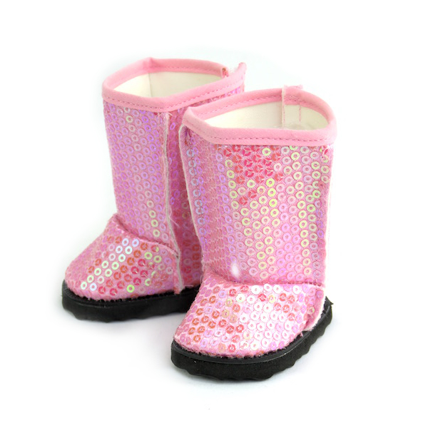 18" doll pink sequin boots