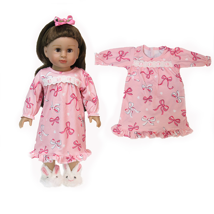 18" doll size pink ribbon nightgown
