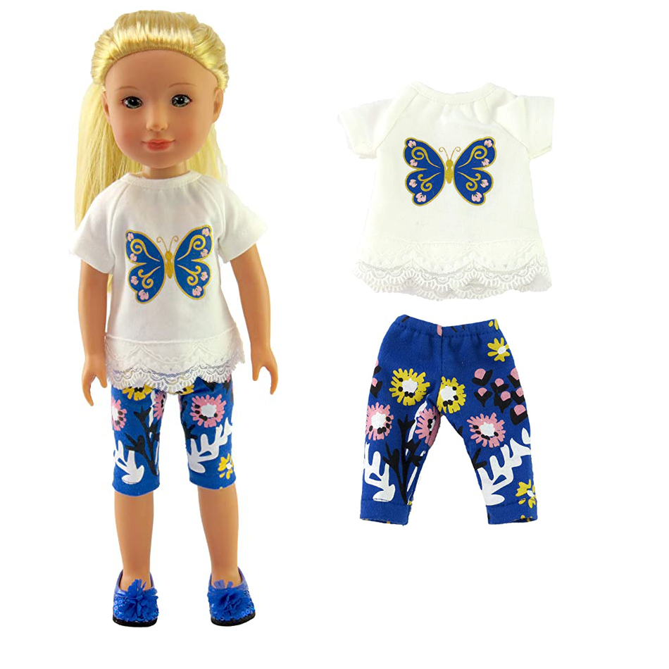 American Fashion World Butterfly Pant Set Made for 14 inch dolls. Not for 18 inch dolls.