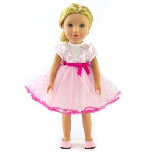 14.5" doll Welliewishers doll clothes size. Pink and white lace party dress for 14.5" doll