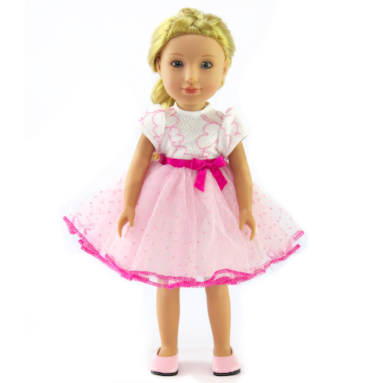 14.5" doll Welliewishers doll clothes size. Pink and white lace party dress for 14.5" doll