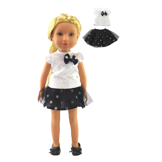14.5" doll clothes black and white polka dot skirt and top. Fits 14.5" dolls.