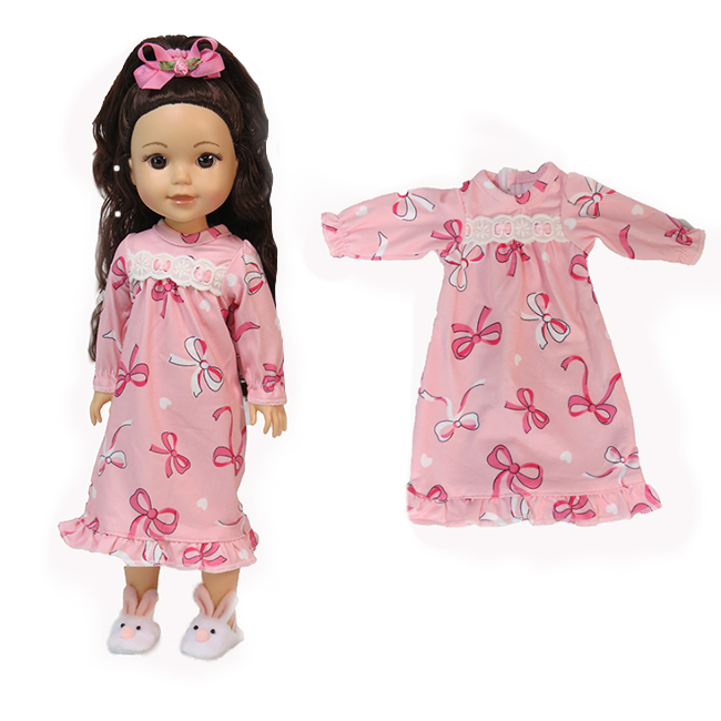Fits 14.5" dolls like Wellie Wishers. American Fashion World Ribbon Nightgown