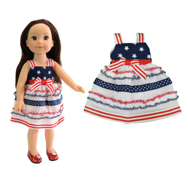 Wellie Wishers July 4 tiered doll dress 14 inch doll