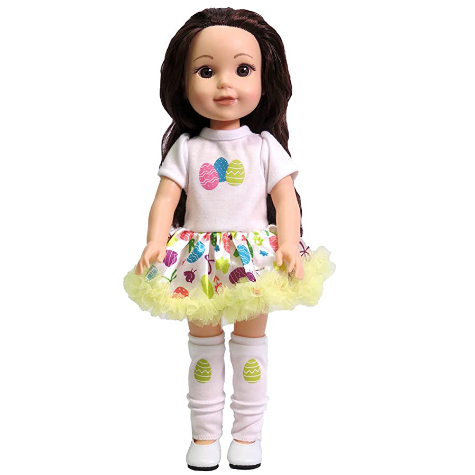 Fits Wellie Wishers doll clothes Easter dress. American Fashion World Vibrant Easter Egg Dress Made for 14 inch Dolls Compatible with Wellie Wishers