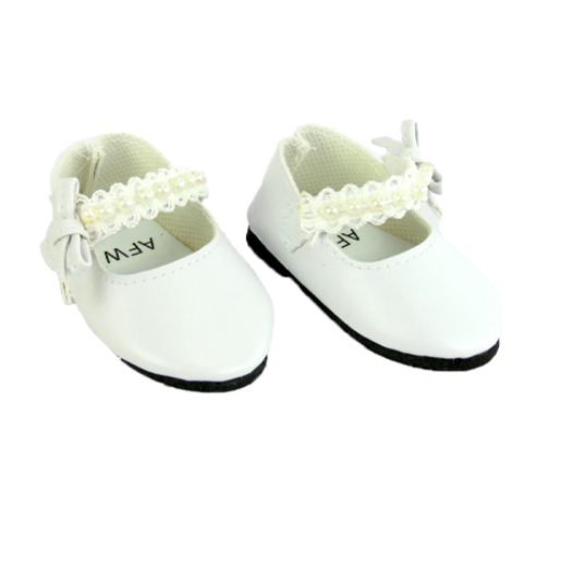 American Fashion World 18 inch doll clothes white pearl and lace 18 inch doll shoes fits American Girl doll shoes.
