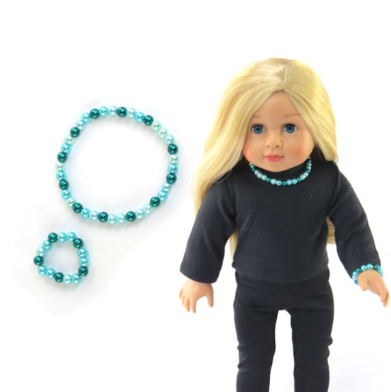 18 inch doll blue pearl necklace and bracelet set by American Fashion World doll clothes Fits American Girl dolls