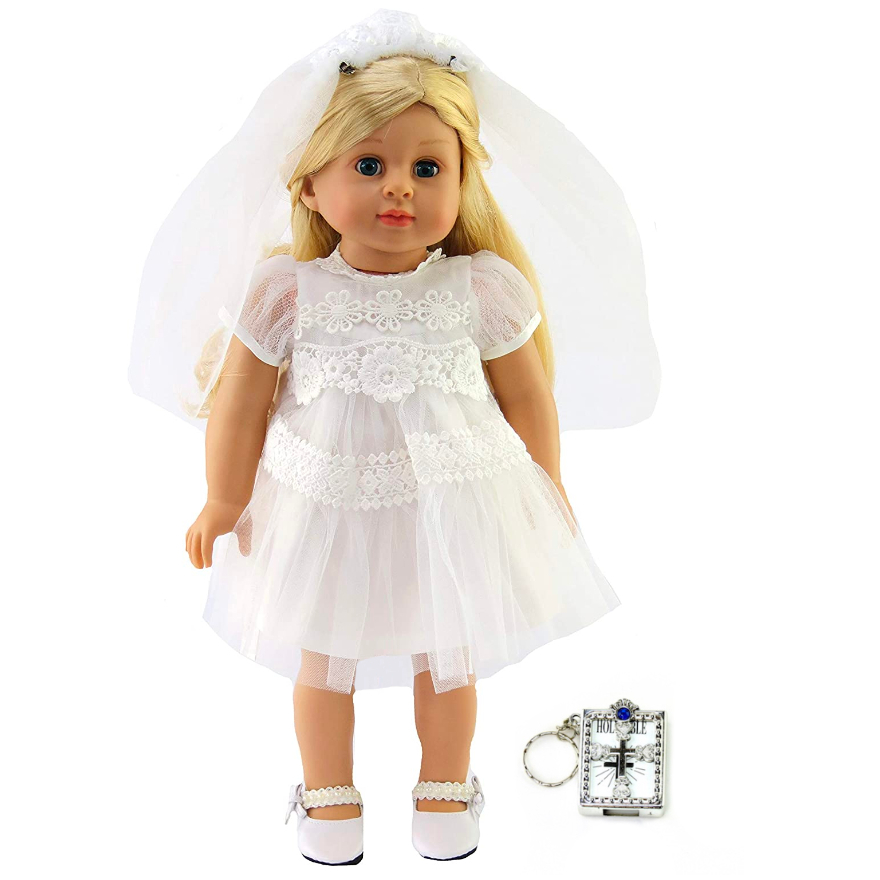 18 inch doll communion dress with bible fits American Girl doll wedding communion