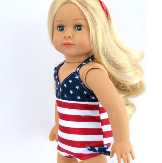 18 inch doll red white cute flag swimsuit Fits American Girl dolls by American Fashion World doll clothes