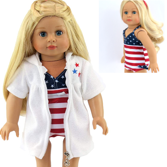 18 inch doll clothes flag swim suit and beach cover by American Fashion World doll clothes Fits American Girl dolls