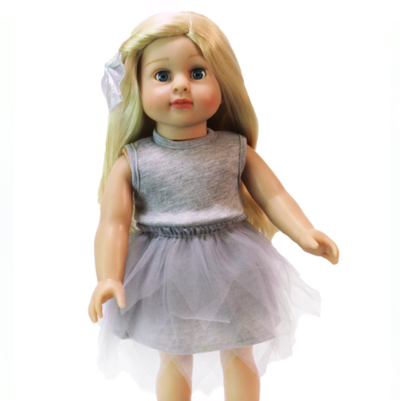 18" doll size grey cotton and tulle dress