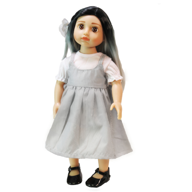 18" doll dresses grey white 18 inch doll dress pinafore. Fits American Girl Doll Dresses.