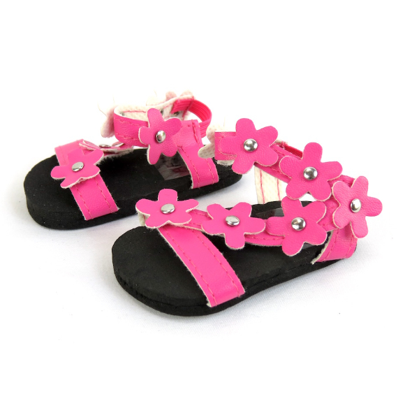 18 inch doll hot pink flower power sandals by American Fashion World doll clothes fits American Girl dolls