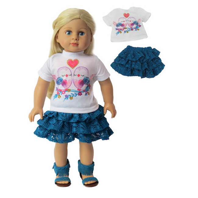 18 inch doll clothes Love Birds skirt set doll clothes by American Fashion World fits American Girl doll clothes skirt outfit.