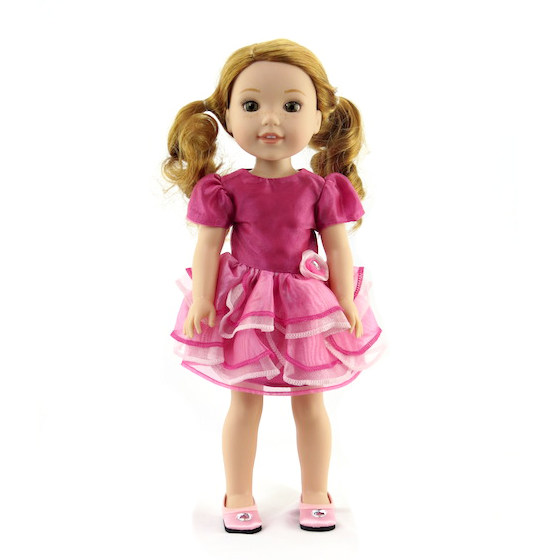 14" doll clothes American Fashion World fits Welliewishers and Hearts for Hearts pink tiered doll dress