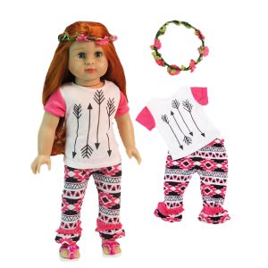 18" doll tribal print outfit set with doll pants tee and headband by American Fashion World. Fits American Girl doll clothes for dolls 18 inches.
