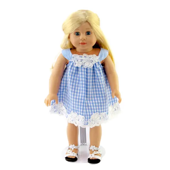 - 18" doll size American Fashion blue checkered doll dress