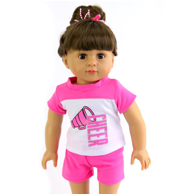 18 inch doll pink. cheer tee and shorts for 18" dolls by American Fashion World doll clothes fits American Girl dolls