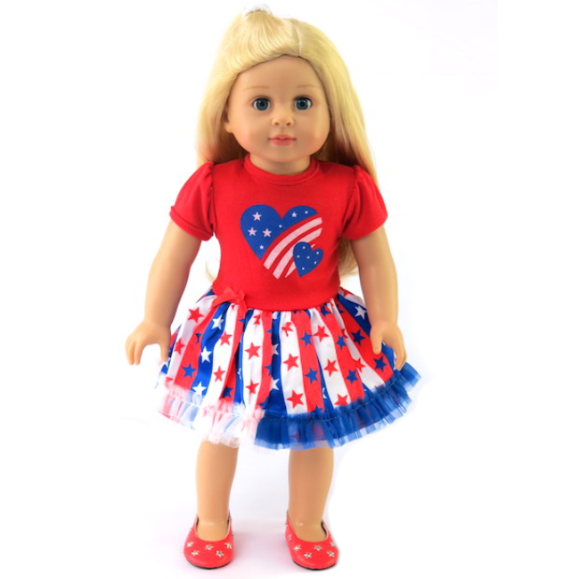18 inch dollJuly 4 dress hearts and stars American Fashion World doll clothes red white blue 4th of July dress fits American Girl dolls.