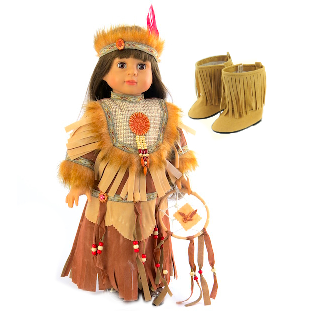 18" doll native dream catcher outfit with accessories and boots.