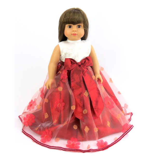 18 inch doll sleeveless gown red ivory by American Fashion World doll clothes fits American Girl dolls dresses
