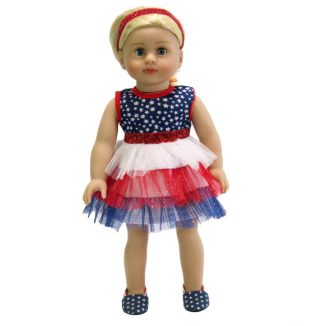 18 inch doll July 4 stars tutu dress with headband American Fashion World doll clothes fits American Girl dolls red white blue