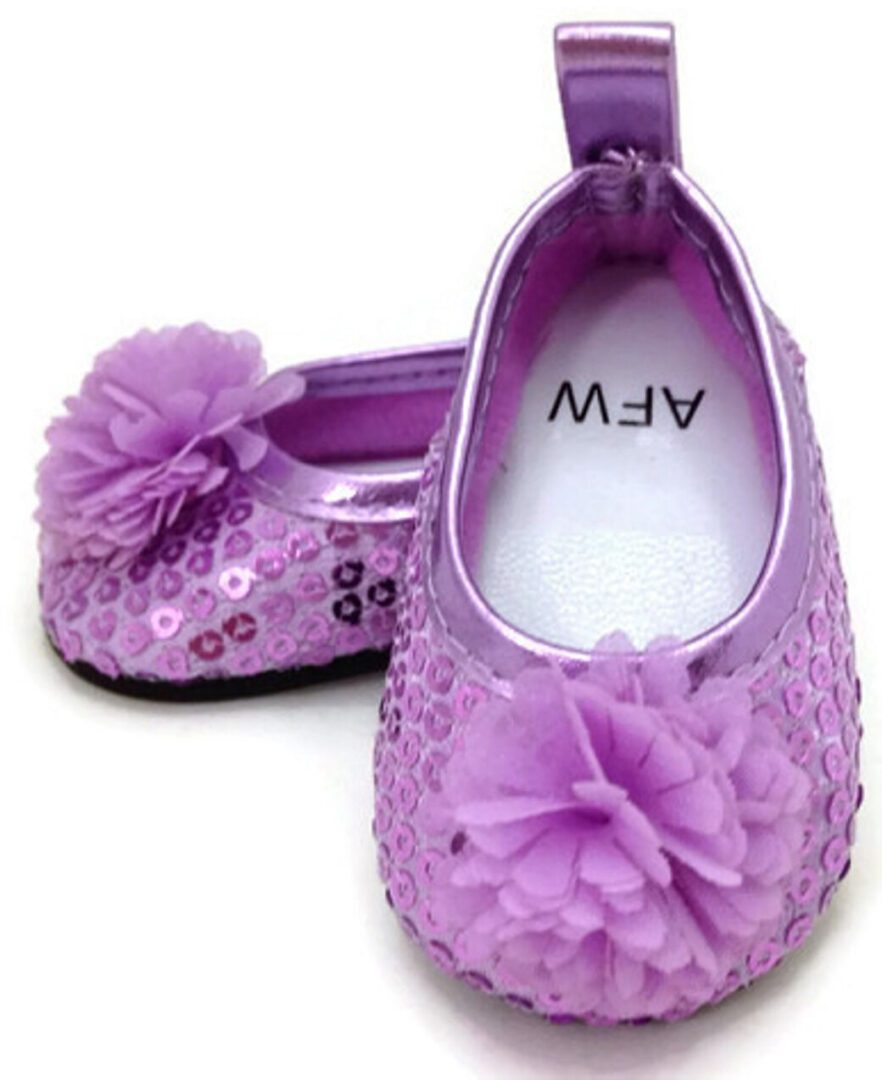 18" doll lavender sequin flower shoes