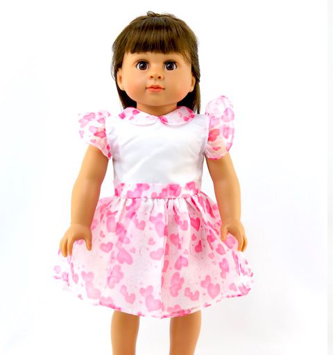 18" doll pink white organza hearts dress.