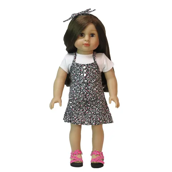 Picnic flower dress with dress, tee and hair tie for 18" dolls.