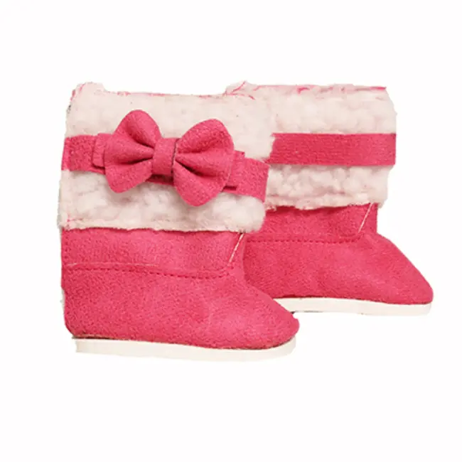18 doll pink bow boots fur trim fits American Girl Dolls