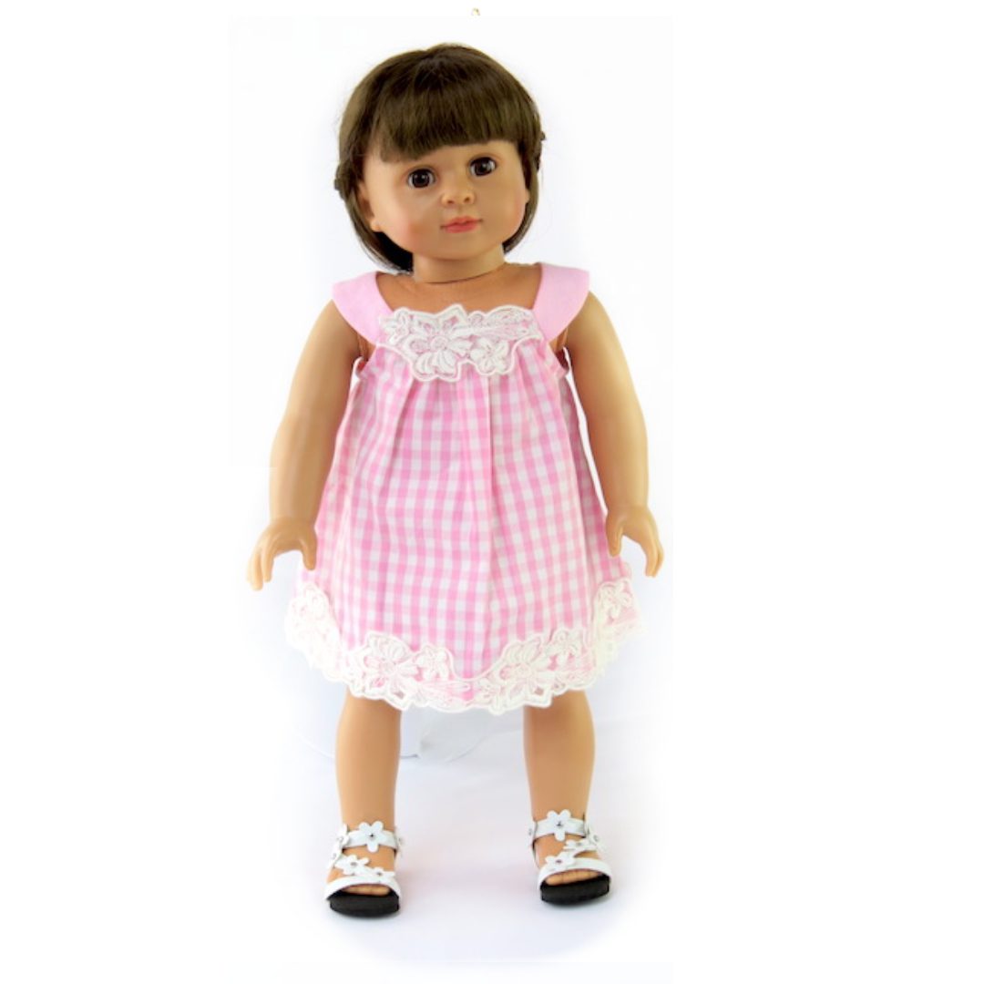 18" pink checkered doll dress by American Fashion World doll clothes