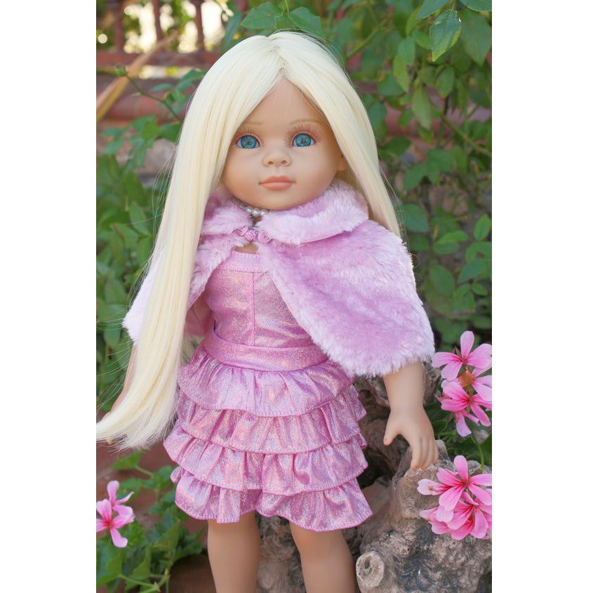 pink dress with shawl and necklace 18 doll