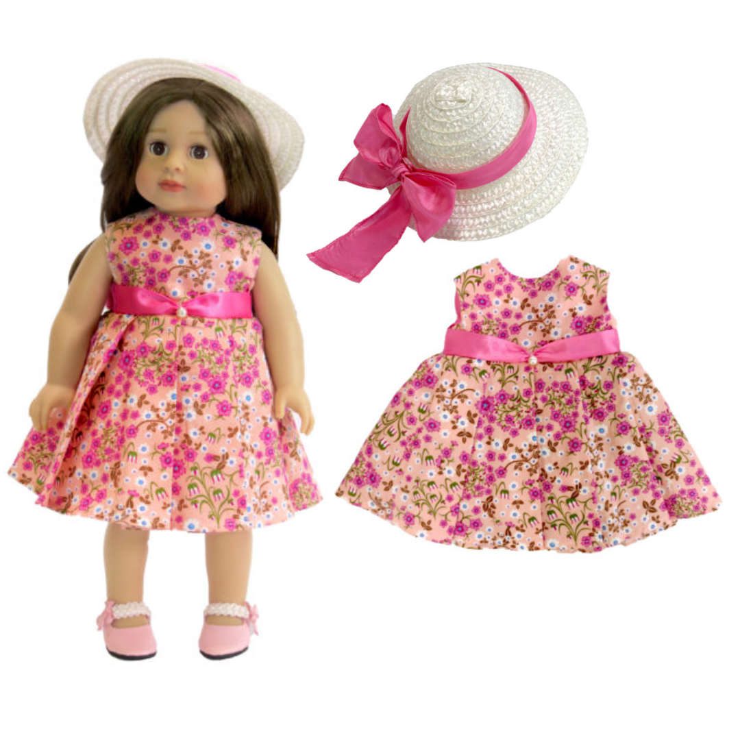 18 doll pink floral dress with hat American Fashion World doll clothes